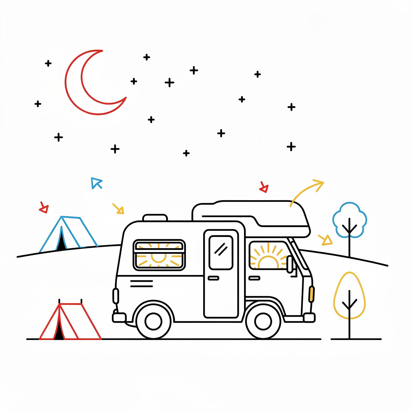 sketchnote Zeichnung eines Camper Vans bei Nacht